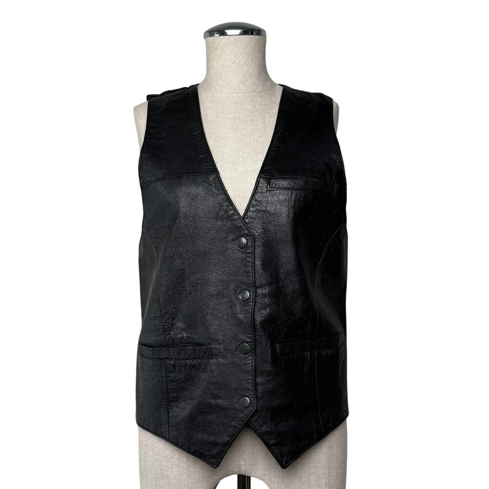 Vintage Don’t Stop Classics Black Leather Biker Vest Western Mens M